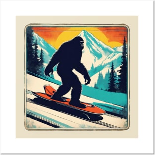 Funny Bobsleigh with Bigfoot Brother in the Winter Posters and Art